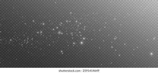 Shimmering Dust. Bokeh Lights. Festive Designs.White png dust light. Bokeh light effect background. Christmas background of shining dust. Christmas glowing light confetti and spark overlay. Space star