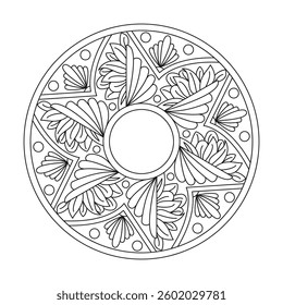 Shimmering Flower Mandala in Black and White Coloring Book Page
