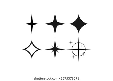 shimmering four pointed star icon set