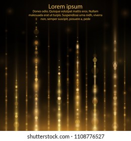 Shimmering glow glittering vector gold glitter particles effect for luxury greeting card.Abstract sparkly gold glitter effect with falling down luminous particles flyer template. 
