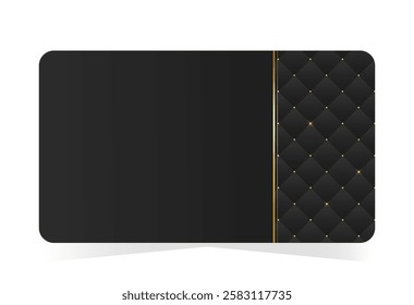 Shimmering gold accents on VIP club card. Black leather background with copy space. Vector illustration on transparent background