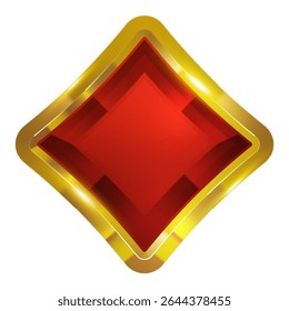 Shimmering gold and red diamond playing card suit icon