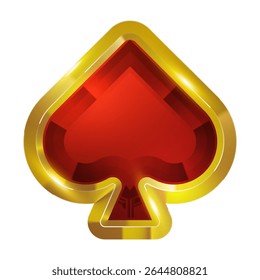 Shimmering gold and red spade playing card suit icon