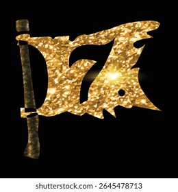 A shimmering golden flag, textured with glitter, stands proudly on a dark backdrop, radiating brilliance.