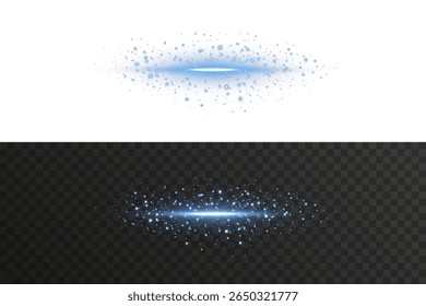 Shimmering horizontal blue flash with glow trail on black. Use for interface mockups, cyberpunk-inspired visuals, light design backgrounds, or modern HUD motion templates.