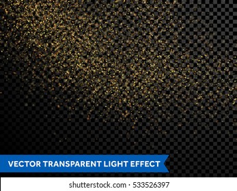 Shimmering magic glow of shining particles and golden star dust. Sparkling glittering light texture. Gold falling confetti glitter. Shimmering magic glow firework for new year, christmas or birthday