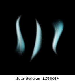 Shimmering magic stars curve waves with light effect cold color concept isolated on black abstract background, dust trail scatter, motion of lines vector illustration