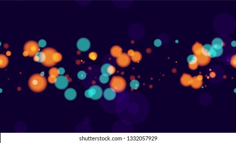 Shimmering Neon Lights on Night Background. Holiday Party Cover Pattern Design. Neon Night City Life Poster Background. Cosmic Shimmer Bokeh Pattern.