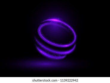 Shimmering neon twists. Luminous rings with sparks. Abstract vector magic shapes