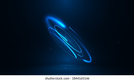 Shimmering neon twists. Luminous rings with sparks. Abstract vector magic shapes