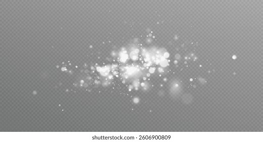 
Shimmering particles of white dust. Sparkling light. Bright dust.