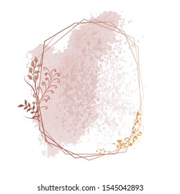 Shimmering Pink Watercolor Frame with Flower and Leaves
