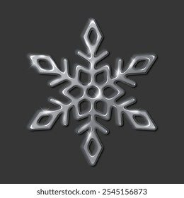 Floco de neve prata cintilante com efeito em relevo ilustração vetor realista. Temporada de inverno e festas de fim de ano objeto 3d em preto