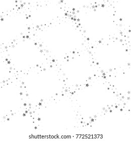 Shimmering Silver Stars Confetti Background for Invitation Print design. Glamour, Luxury Design Pattern with Silver Shimmer and Glitter. Festive Vector Illustration.