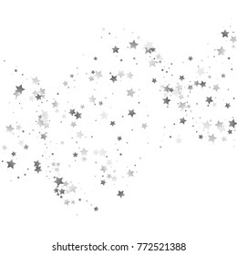 Shimmering Silver Stars Confetti Background for Greeting Card Print design. Glamour, Luxury Design Pattern with Silver Sparkles and Stars. Festive Vector Illustration.