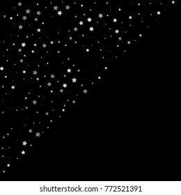 Shimmering Silver Stars Confetti Texture for Greeting Card Print design. Glamour, Luxury Design Pattern with Silver Sparkles and Stars. Festive Vector Illustration.