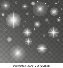 Shimmering snowflakes vector illustration. Beautiful image flying snowflakes. White winter speck ice elements. Snowfall background. Snowy sky drawing.