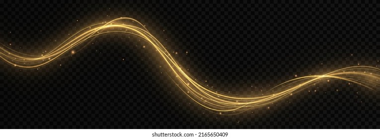 Shimmering star dust trail. Glow effect. Vector magic concept. Golden sparkle wave with light effect 