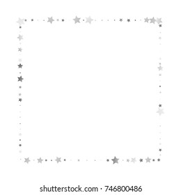 Shimmering Stars Confetti Frame on White Sky. Greeting Card, Wedding, Invitation Template Background with Square Border. Luxury, Glamour Design Pattern Sparkles with Stars.