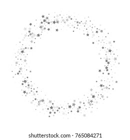 Shimmering Stars Confetti Frame on White Sky. Greeting Card, Wedding, Invitation Template Background with Round Border. Luxury, Glamour Design Pattern with Sparkles and Stars