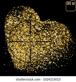 Shimmering Stars Confetti Heart. Greeting Card, Wedding, Invitation Template Background with Free Space. Luxury, Glamour Design Pattern with Gold Stars. Heart At Gunpoint