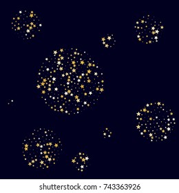 Shimmering Stars Confetti on Night Sky. Greeting Card, Wedding, Invitation Template Background. Luxury, Glamour Design Pattern. Glittering Sparkles and Stars