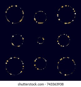 Shimmering Stars Confetti on Night Sky. Greeting Card, Wedding, Invitation Template Background. Luxury, Glamour Design Pattern. Glittering Sparkles and Stars.
