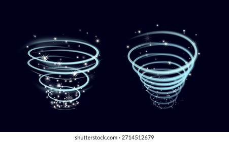 Brillante tornado con Elementos de remolino helado. Escarcha, estética glaciar, movimiento espiral suave con textura congelada. Frío, claridad y luminosidad ártica. Ilustración vectorial para el diseño estacional.