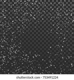 Shimmering transparent light sparkles over dark checkered background. Fairy dust futuristic space fantasy layout. Magical abstract star flare. Vector illustration