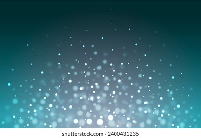 Shimmering turquoise background. Brilliant particles and stars. Blurred bokeh effect for technology, business, holidays, fairytale and magical concepts.