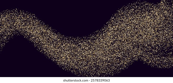 Shimmering vector illustration of a golden glitter wave on a dark background, creating an elegant, luxurious, and dynamic visual effect.