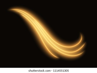 Shimmering waves with light effect isolated on black background. Glittering star dust trail. Abstract motion. Magic lines. Neon effect