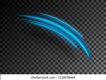 Shimmering waves with light effect isolated on black background. Glittering star dust trail. Abstract motion. Magic lines. Neon effect