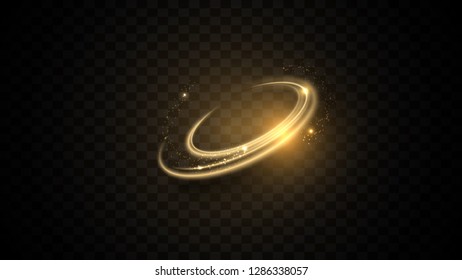 Shimmering waves with light effect isolated on black background. Glittering star dust trail. Abstract motion. Magic lines. Neon effect