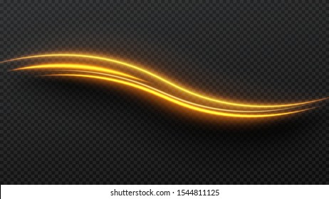 Shimmering waves with light effect isolated on black background. Glittering star dust trail. Abstract motion. Magic lines. Neon effect