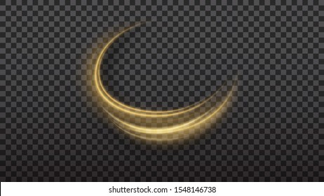 Shimmering waves with light effect isolated on black background. Glittering star dust trail. Abstract motion. Magic lines. Neon effect vector background