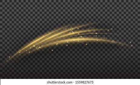 Shimmering waves with light effect isolated on black background. Glittering star dust trail. Abstract motion. Magic lines. Neon effect vector background