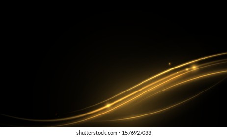 Shimmering waves with light effect isolated on black background. Glittering star dust trail. Abstract motion. Magic lines. Neon effect vector background