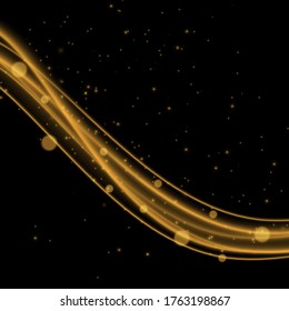 Shimmering waves with light effect isolated on black background. Glittering star dust trail. Abstract motion. Magic lines. Neon effect vector background