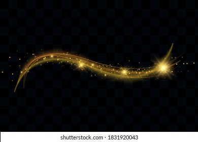 Shimmering waves with light effect isolated on black background. Glittering old dust trail. Abstract motion. Magic lines. Neon effect vector background