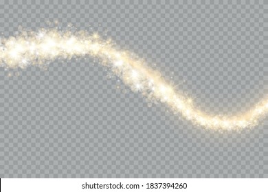 Shimmering waves with light effect isolated. Glittering old dust trail. Abstract motion. Magic lines. Neon effect vector background