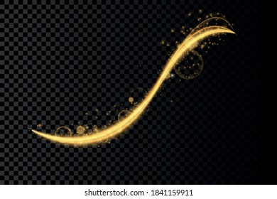 Shimmering waves with light effect isolated on black background. Glittering old dust trail. Abstract motion. Magic lines. Neon effect vector background