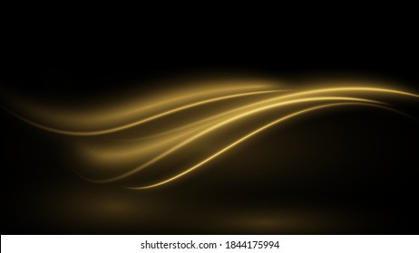 Shimmering waves with light effect isolated on black background. Abstract motion. Magic lines. Neon effect vector background