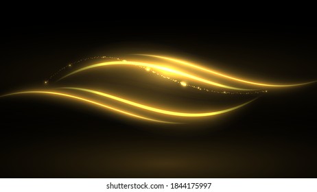 Shimmering waves with light effect isolated on black background. Abstract motion. Magic lines. Neon effect vector background