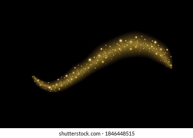 Shimmering waves with light effect isolated on black background. Glittering old dust trail. Abstract motion. Magic lines. Neon effect vector background