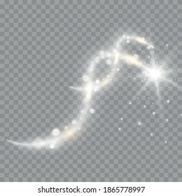 Shimmering waves with light effect isolated on transparant background. Glittering old dust trail. Abstract motion. Magic lines. Neon effect vector background