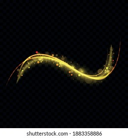 Shimmering waves with light effect isolated on black background. Glittering old dust trail. Abstract motion. Magic lines. Neon effect vector background
