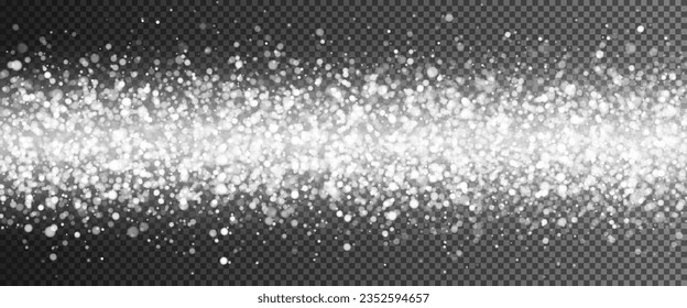 Shimmering white particles on a transparent background. The effect of snow. Abstract snowflake background. Vector EPS 10.
