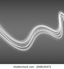 Olas blancas brillantes con efecto luminoso aisladas en el fondo negro. Líneas de curva luminosas y onduladas. Velocidad del fondo del concepto de luz.