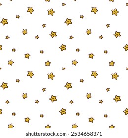 Shimmering yellow star pattern on white background with brown outline, childhood, happiness, dream, evening
